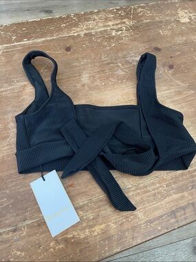 Ribbed Tie-Front Bralette in Black